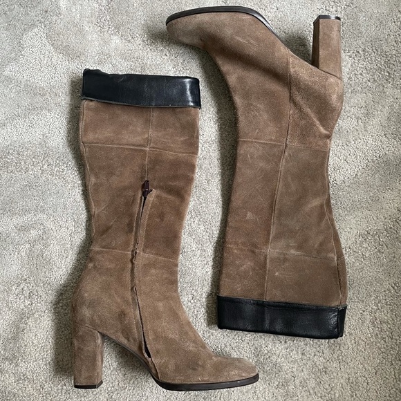 Anna F. Italian Suede Heeled Fold Over Brown Boots Euro 39.5 - Picture 2 of 9